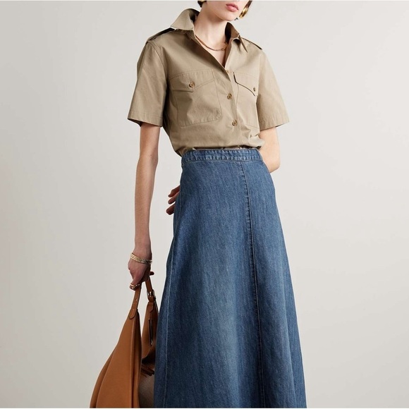 NILI LOTAN Natalie Cotton Poplin Shirt in Sand M - Picture 1 of 8